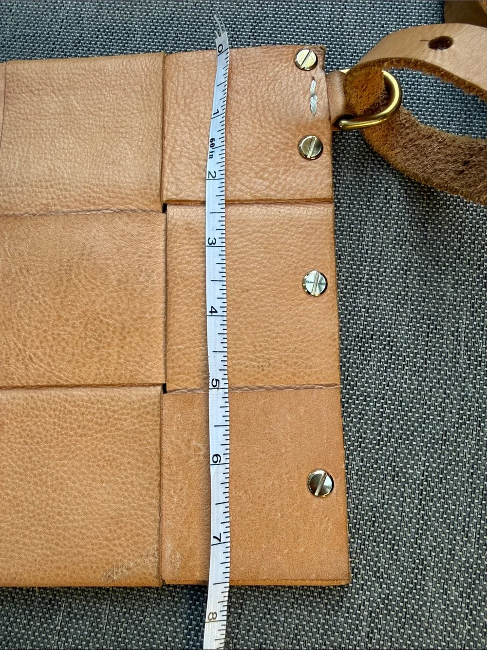 Handmade Leather Crossbody Bag - Natural with Brass
